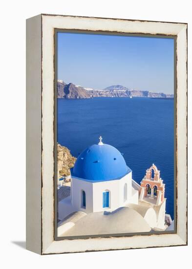 Greek Church with Blue Dome and Pink Bell Tower-Neale Clark-Framed Premier Image Canvas