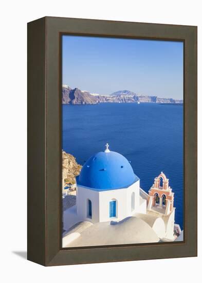 Greek Church with Blue Dome and Pink Bell Tower-Neale Clark-Framed Premier Image Canvas