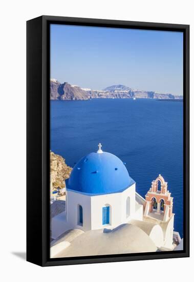 Greek Church with Blue Dome and Pink Bell Tower-Neale Clark-Framed Premier Image Canvas