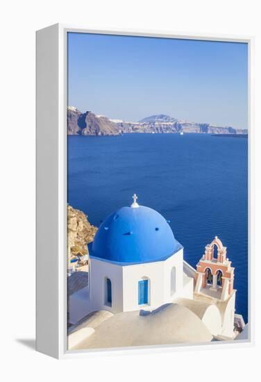 Greek Church with Blue Dome and Pink Bell Tower-Neale Clark-Framed Premier Image Canvas