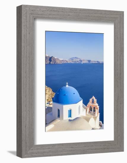 Greek Church with Blue Dome and Pink Bell Tower-Neale Clark-Framed Photographic Print