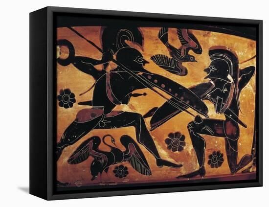 Greek Civilization, Black-Figure Pottery, Attic Vase Depicting Clash Between Two Warriors-null-Framed Premier Image Canvas