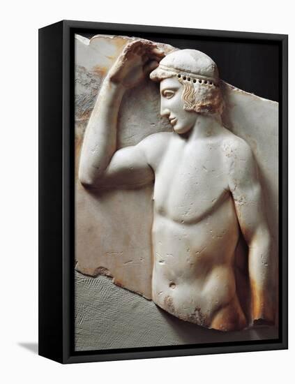 Greek Civilization, Relief Depicting Young Athlete Crowning Himself, from Cape Sounion, Greece-null-Framed Premier Image Canvas