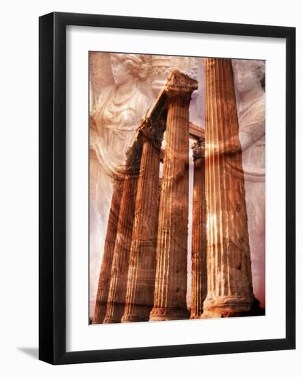 Greek Columns and Greek Carvings of Women, Temple of Zeus, Athens, Greece-Steve Satushek-Framed Photographic Print