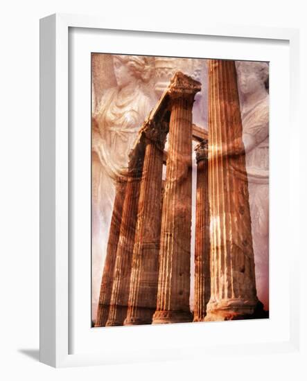 Greek Columns and Greek Carvings of Women, Temple of Zeus, Athens, Greece-Steve Satushek-Framed Photographic Print