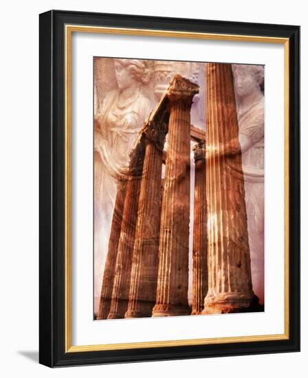 Greek Columns and Greek Carvings of Women, Temple of Zeus, Athens, Greece-Steve Satushek-Framed Photographic Print