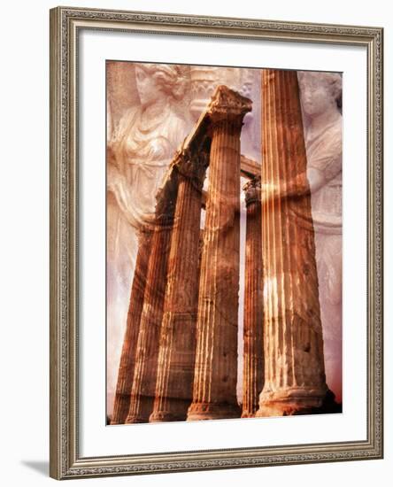 Greek Columns and Greek Carvings of Women, Temple of Zeus, Athens, Greece-Steve Satushek-Framed Photographic Print