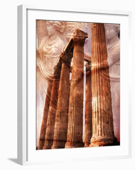 Greek Columns and Greek Carvings of Women, Temple of Zeus, Athens, Greece-Steve Satushek-Framed Photographic Print