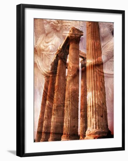 Greek Columns and Greek Carvings of Women, Temple of Zeus, Athens, Greece-Steve Satushek-Framed Photographic Print