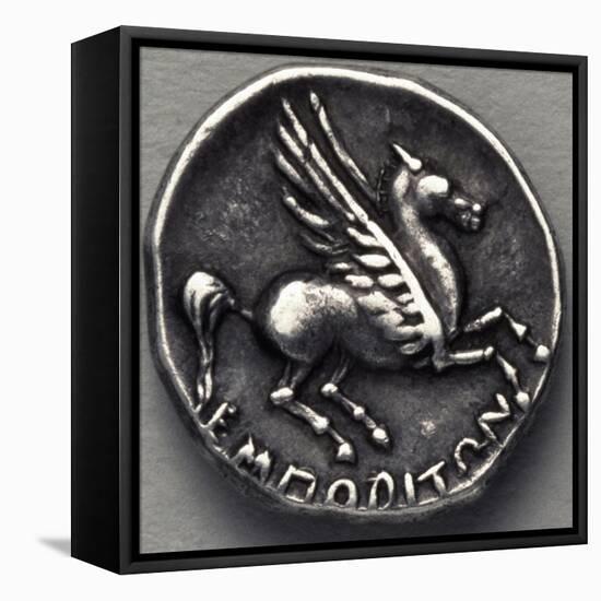 Greek Drachma Depicting Winged Horse Uncovered in Emporium, River Port of Rome, Verso, Greek Coins-null-Framed Premier Image Canvas