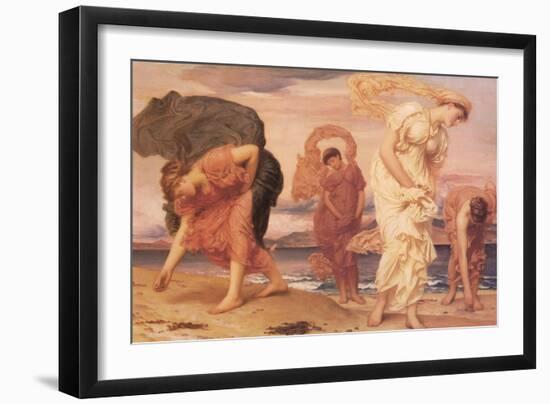 Greek Girls Picking Up Pebbles by the Sea-Frederick Leighton-Framed Art Print