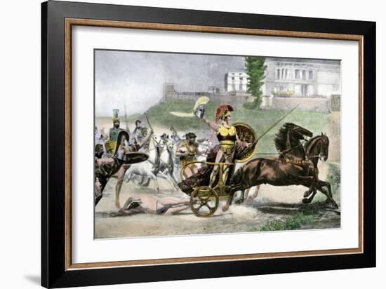 Greek Hero Achilles Dragging Hector's Body Behind His Chariot in the Trojan Wars-null-Framed Giclee Print