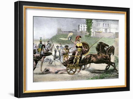 Greek Hero Achilles Dragging Hector's Body Behind His Chariot in the Trojan Wars-null-Framed Giclee Print