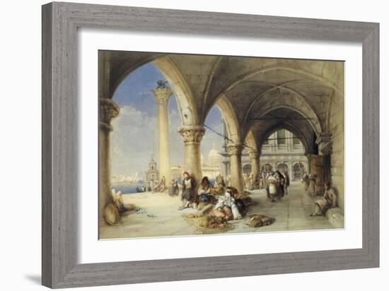 Greek Merchants and Fruit Sellers in the Piazzetta, Venice, 1848-Charles Bentley-Framed Giclee Print