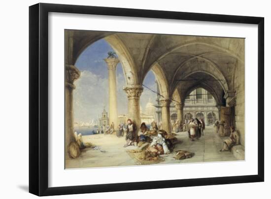 Greek Merchants and Fruit Sellers in the Piazzetta, Venice, 1848-Charles Bentley-Framed Giclee Print