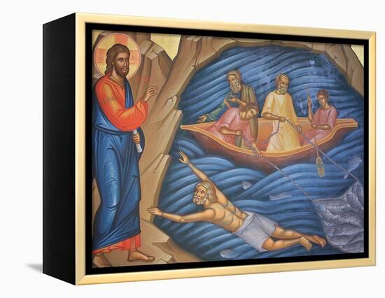 Greek Orthodox Fresco Depicting The Miracle of the Fish-Julian Kumar-Framed Premier Image Canvas