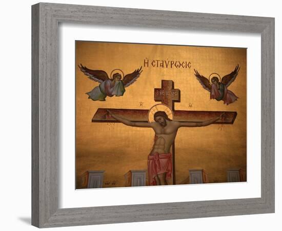 Greek Orthodox Icon Depicting Christ on the Cross, Thessaloniki, Macedonia, Greece, Europe-Godong-Framed Photographic Print