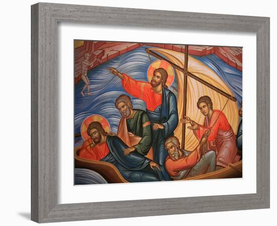 Greek Orthodox Icon Depicting Jesus and His Apostles on Lake Tiberias, Macedonia, Greece-Godong-Framed Photographic Print