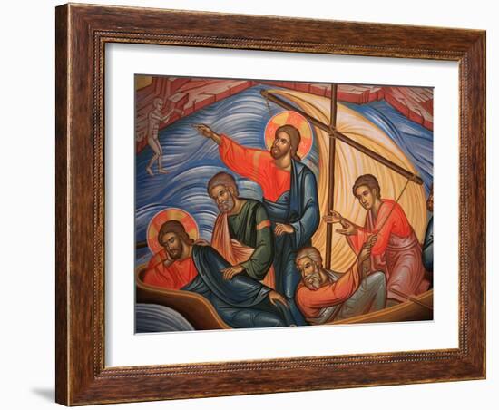 Greek Orthodox Icon Depicting Jesus and His Apostles on Lake Tiberias, Macedonia, Greece-Godong-Framed Photographic Print