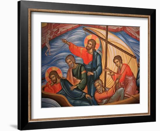 Greek Orthodox Icon Depicting Jesus and His Apostles on Lake Tiberias, Macedonia, Greece-Godong-Framed Photographic Print