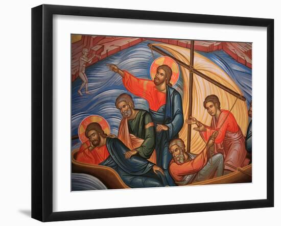 Greek Orthodox Icon Depicting Jesus and His Apostles on Lake Tiberias, Macedonia, Greece-Godong-Framed Photographic Print