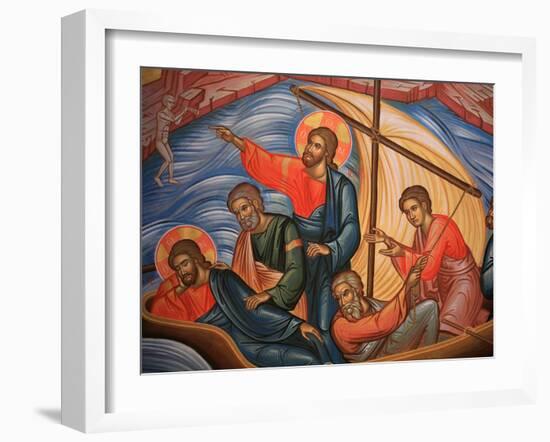 Greek Orthodox Icon Depicting Jesus and His Apostles on Lake Tiberias, Macedonia, Greece-Godong-Framed Photographic Print