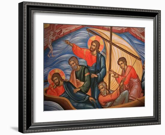 Greek Orthodox Icon Depicting Jesus and His Apostles on Lake Tiberias, Macedonia, Greece-Godong-Framed Photographic Print