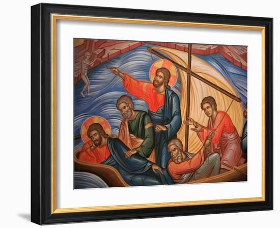 Greek Orthodox Icon Depicting Jesus and His Apostles on Lake Tiberias, Macedonia, Greece-Godong-Framed Photographic Print