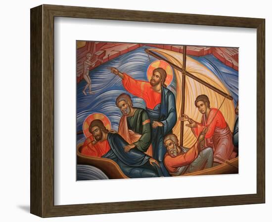 Greek Orthodox Icon Depicting Jesus and His Apostles on Lake Tiberias, Macedonia, Greece-Godong-Framed Photographic Print