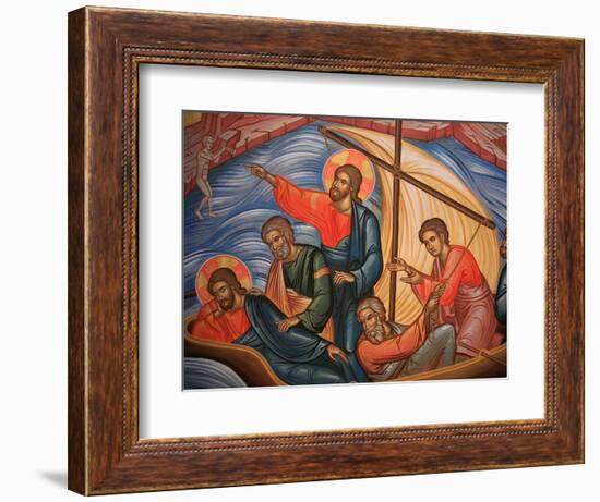 Greek Orthodox Icon Depicting Jesus and His Apostles on Lake Tiberias, Macedonia, Greece-Godong-Framed Photographic Print