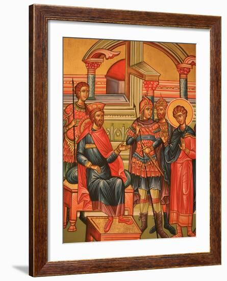 Greek Orthodox Icon Depicting Martyr with Roman Governor, Thessaloniki, Macedonia, Greece, Europe-Godong-Framed Photographic Print