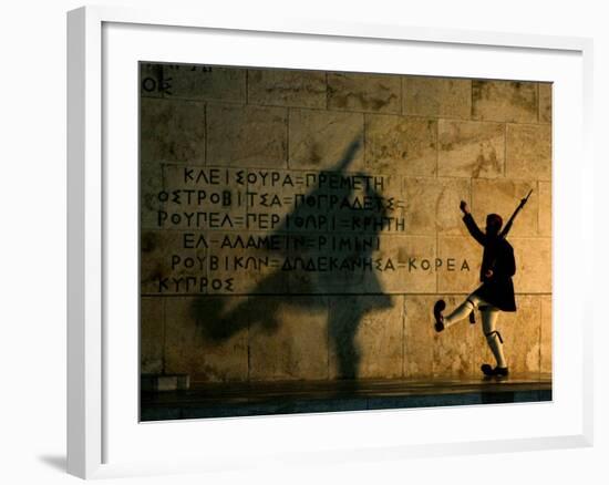 Greek Presidential Guard Marches at the Tomb of the Unknown Soldier in Athens-null-Framed Photographic Print