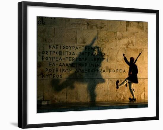 Greek Presidential Guard Marches at the Tomb of the Unknown Soldier in Athens-null-Framed Photographic Print
