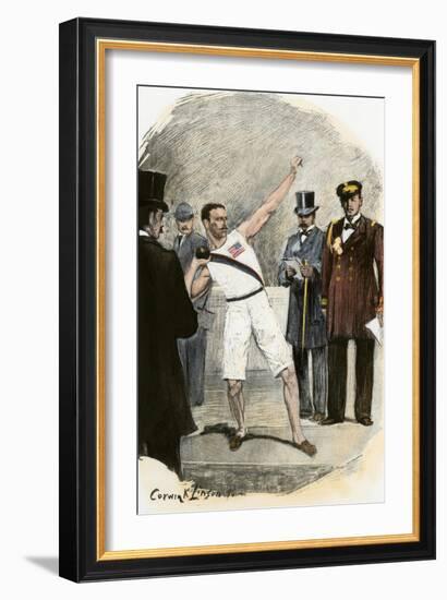 Greek Prince George Watching Shotput Attempt by Garrett of Princeton at 1896 Olympics, Athens-null-Framed Giclee Print