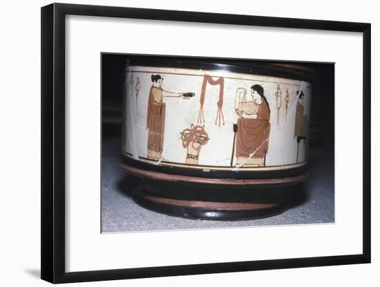 Greek Pyxis, (Cosmetic Box), Women performing domestic tasks, Athens, c460BC-450 BC-Unknown-Framed Giclee Print