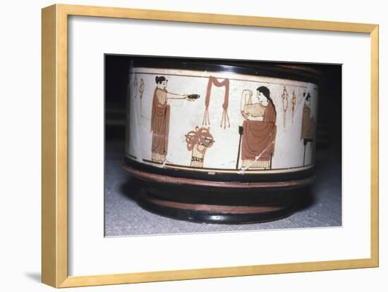 Greek Pyxis, (Cosmetic Box), Women performing domestic tasks, Athens, c460BC-450 BC-Unknown-Framed Giclee Print