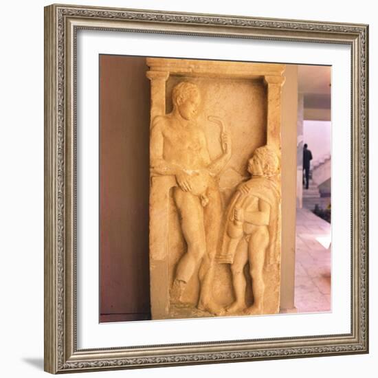 Greek Relief of Young man holding Strygil with Boy holding Oil Vessel, c400 BC-Unknown-Framed Giclee Print