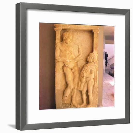 Greek Relief of Young man holding Strygil with Boy holding Oil Vessel, c400 BC-Unknown-Framed Giclee Print