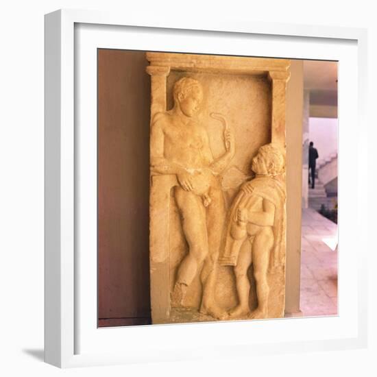 Greek Relief of Young man holding Strygil with Boy holding Oil Vessel, c400 BC-Unknown-Framed Giclee Print