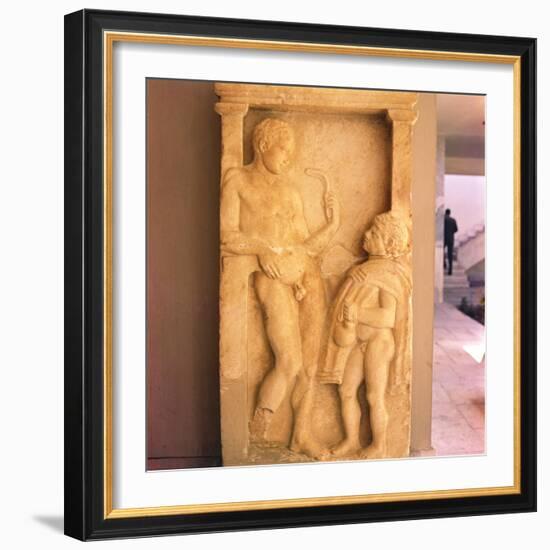 Greek Relief of Young man holding Strygil with Boy holding Oil Vessel, c400 BC-Unknown-Framed Giclee Print