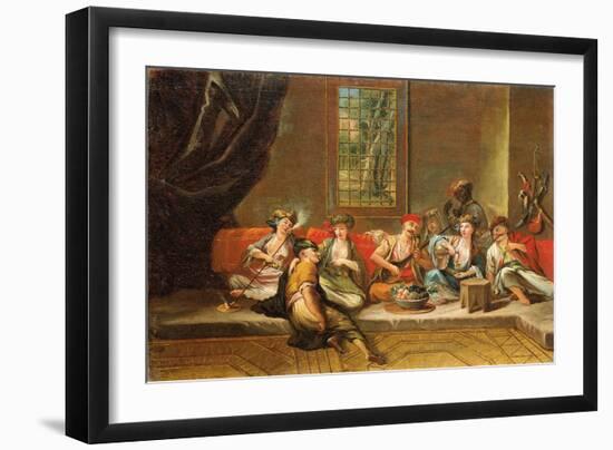 Greek Sailors Merrymaking in an Interior (Oil on Canvas)-Jean Baptiste Vanmour-Framed Giclee Print
