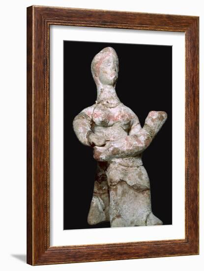 Greek terracotta statuette of a woman with a baby. Artist: Unknown-Unknown-Framed Giclee Print