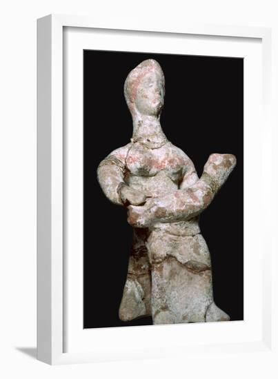 Greek terracotta statuette of a woman with a baby. Artist: Unknown-Unknown-Framed Giclee Print