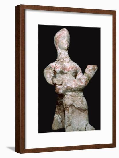 Greek terracotta statuette of a woman with a baby. Artist: Unknown-Unknown-Framed Giclee Print