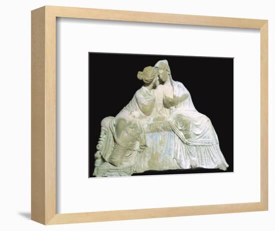 Greek terracotta statuette of two women chatting. Artist: Unknown-Unknown-Framed Photographic Print