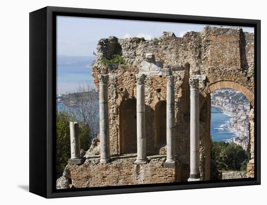 Greek Theatre, View of Giardini Naxos, Taormina, Sicily, Italy, Mediterranean, Europe-Martin Child-Framed Premier Image Canvas