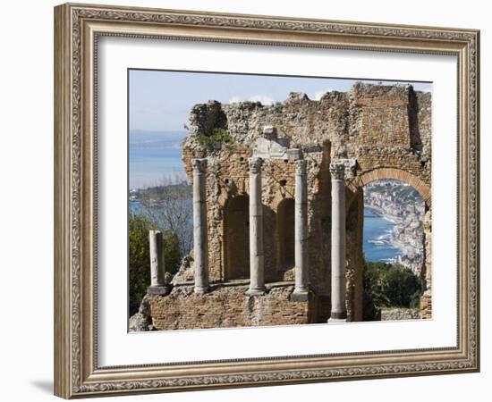 Greek Theatre, View of Giardini Naxos, Taormina, Sicily, Italy, Mediterranean, Europe-Martin Child-Framed Photographic Print