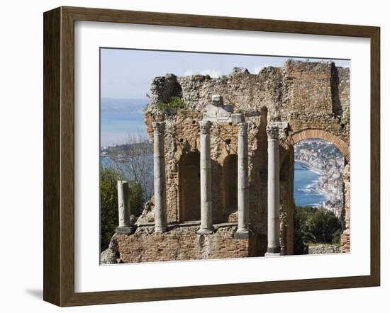 Greek Theatre, View of Giardini Naxos, Taormina, Sicily, Italy, Mediterranean, Europe-Martin Child-Framed Photographic Print