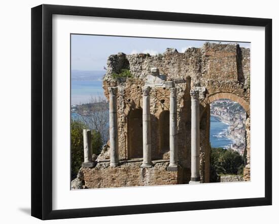 Greek Theatre, View of Giardini Naxos, Taormina, Sicily, Italy, Mediterranean, Europe-Martin Child-Framed Photographic Print