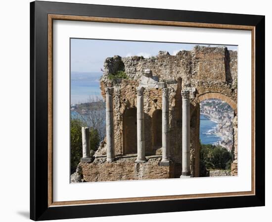 Greek Theatre, View of Giardini Naxos, Taormina, Sicily, Italy, Mediterranean, Europe-Martin Child-Framed Photographic Print